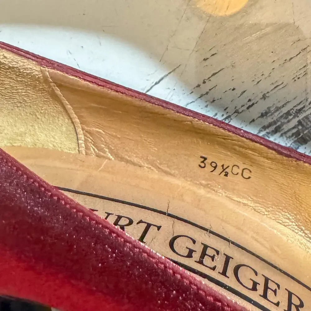 Kurt Geiger Red Shimmer Square Toe Block Heel Pumps Metallic Holiday Party 9.5